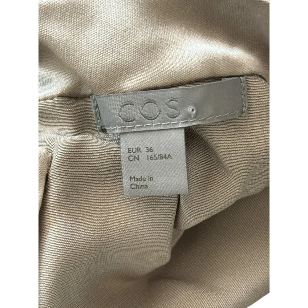 COS Short-Sleeve Satin Top Ruffle-Neck Metallic Beige Gold High-Neck EUR 36 / US - Picture 4 of 4